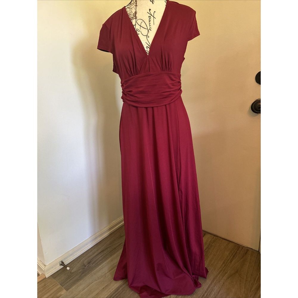 ANRABESS Women's Deep V Neck Short Sleeve Long Dresses Pleated High Waist Slit C